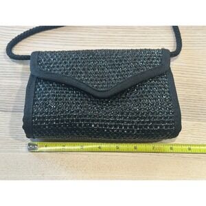 Vintage Retro Magid Italy Black Dipped Vinyl Woven Raffia Small‎ Shoulder Purse